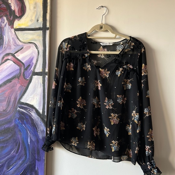 Zara Sheer Floral Blouse - Picture 1 of 4